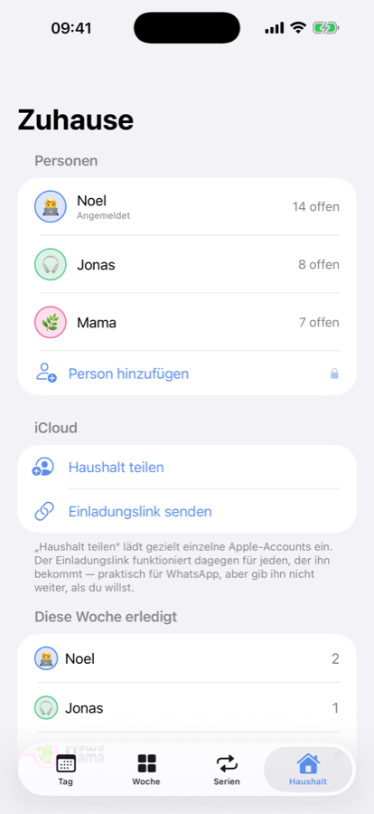 Haushalt mit Personen und iCloud-Freigabe