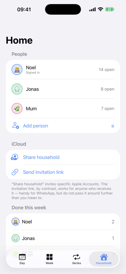 Household with people and iCloud sharing